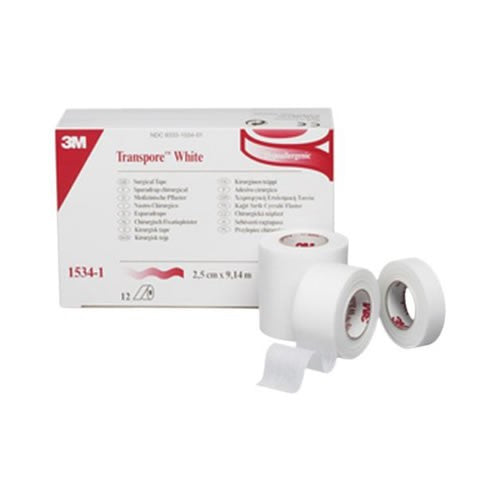 Tape, White Transpore, a 10 yard 1-inch wide roll